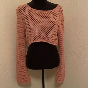 Pink Cropped Knit Sweater size M Long Sleeve Y2k Crohet